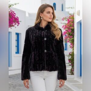 Utex Women's Plush Black and Purple Teddy Jacket